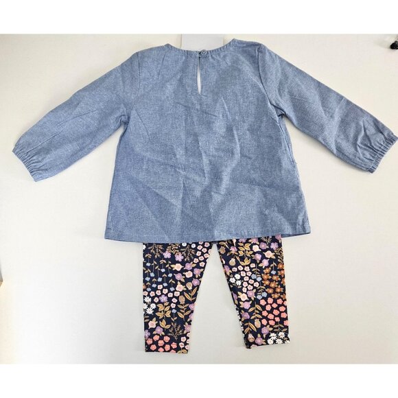 Carters Baby Girls 2-Piece Chambray Top & Floral Leggings Outfit Set 6 Month - Picture 2 of 7